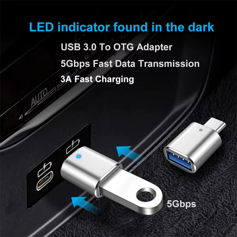 USB 3.0 to Type C Adapter LED OTG to USB C USB-A to Micro USB Type-C Female Connector for HUAWEI Samsung Xiaomi POCO Adapters