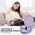 Hard Case for Airpods Max Supports Sleep Mode,Travel Carrying Headphone Case with Airpods Max Clear Ear Cups Cover/Silicone Earpad Case/Headband Cover,Airpod Max Protective Portable Storage Bag,Purple