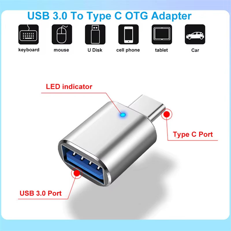 USB 3.0 to Type C Adapter LED OTG to USB C USB-A to Micro USB Type-C Female Connector for HUAWEI Samsung Xiaomi POCO Adapters
