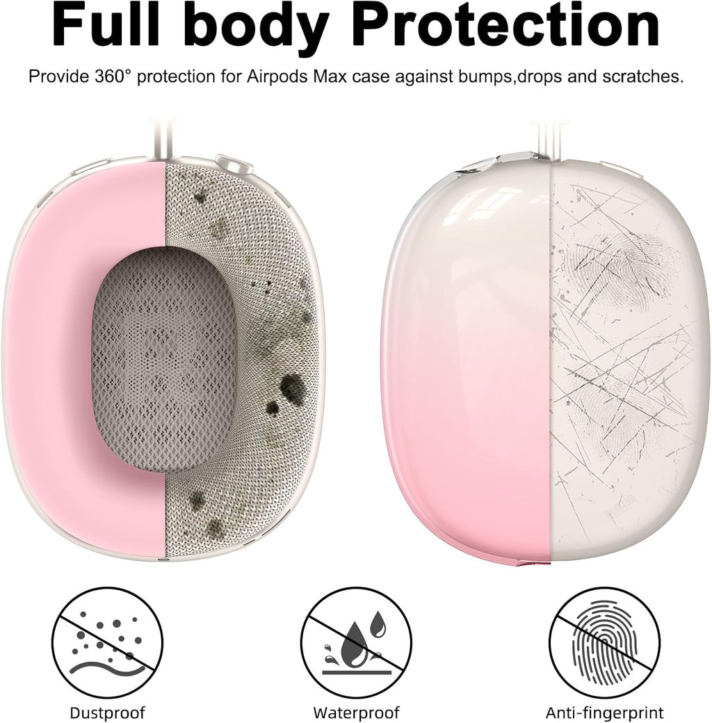 Silicone Case Cover for Airpods Max 2, Clear Gradient Soft TPU Ear Cups Cover/Ear Pad Case Cover/Headband Cover for Airpods Max 2/1 (2026/2024/2020), Transparent Accessories for Apple Airpod Max, Pink