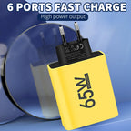 65W 6 Ports USB Charger Fast Charging USB Type C Phone Charger Adapters for Iphone 15 14 Pro Samsung Xiaomi Portable PD Charger
