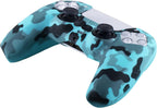 Grip Texture Silicone Skin for PS5 Dualsense Controller X 2(Print Purple+Green) with Pro Thumb Grips X 8