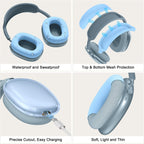 [4 in 1] Silicone Case Cover for Airpods Max, Clear Soft TPU Ear Cups Cover/Ear Pad Case Cover/Headband Cover for Airpods Max (2024/2020), Transparent Accessories for Apple Airpod Max (Usb-C),Sky Blue
