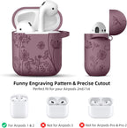 Compatible with Apple Airpods 1St/2Nd Generation Charging Case, Stylish Soft Silicone Flower Print Engraved Protector with Keychain Compatible with Airpods Case, Smoke Purple