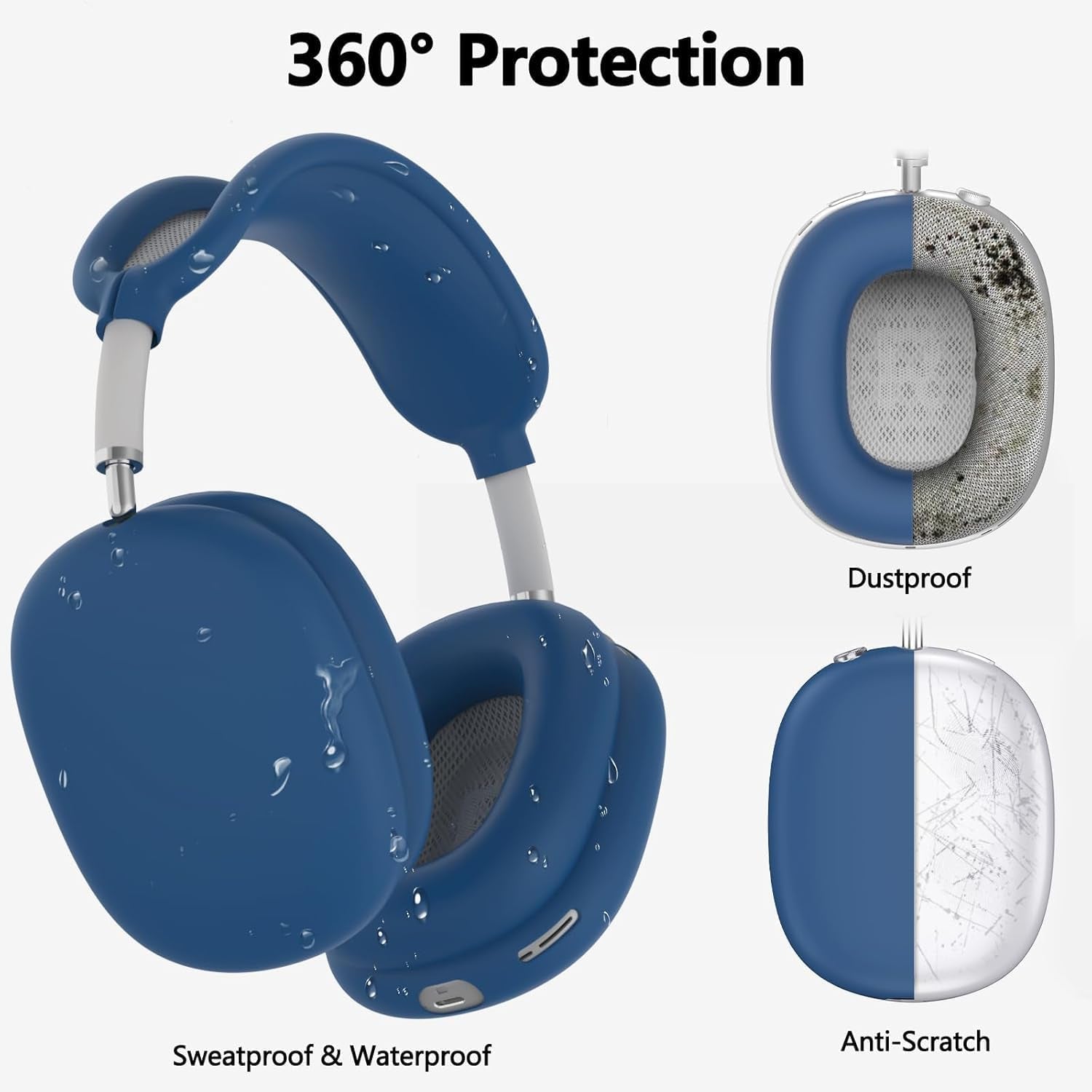 Silicone Case Cover for Airpods Max, Ear Pad Case Cover/Ear Cups Cover/Headband Cover for Airpods Max Headphones, Accessories Soft Silicone Protector for Apple Airpods Max New USB-C (2024) (Dark Blue)