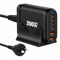 200W 6-Port GaN USB-C Fast Charging Station with 4 USB-C and 2 USB-A ports on a white background